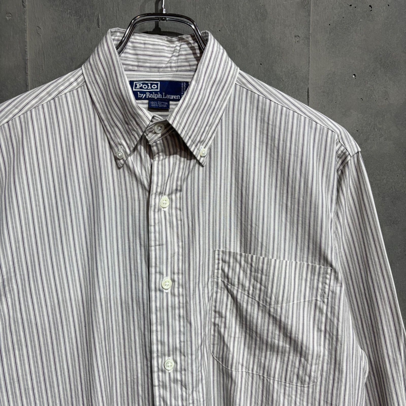 90s Polo by Ralph Lauren ストライプシャツ ホワイト×グレー