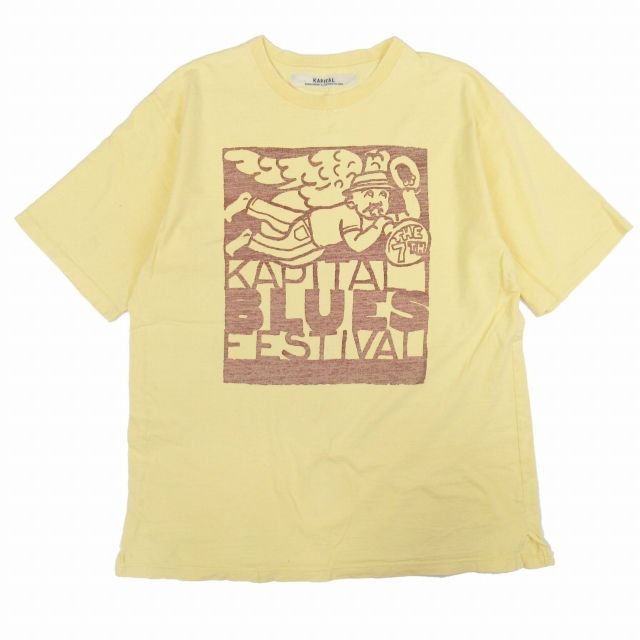 00s vintage 初期 キャピタル kapital THE 7TH Tシャツ ロゴ イラスト プリント 半袖 カットソー L 黄色/メンズ