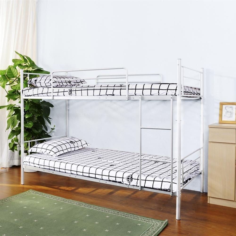 【ホワイト】二段ベッド 2段ベッド スチール 耐震 ベッド シングルパイプベッド 二段ベッド シングル スチール 耐震 収納 分離可能 パイプベッド 金属