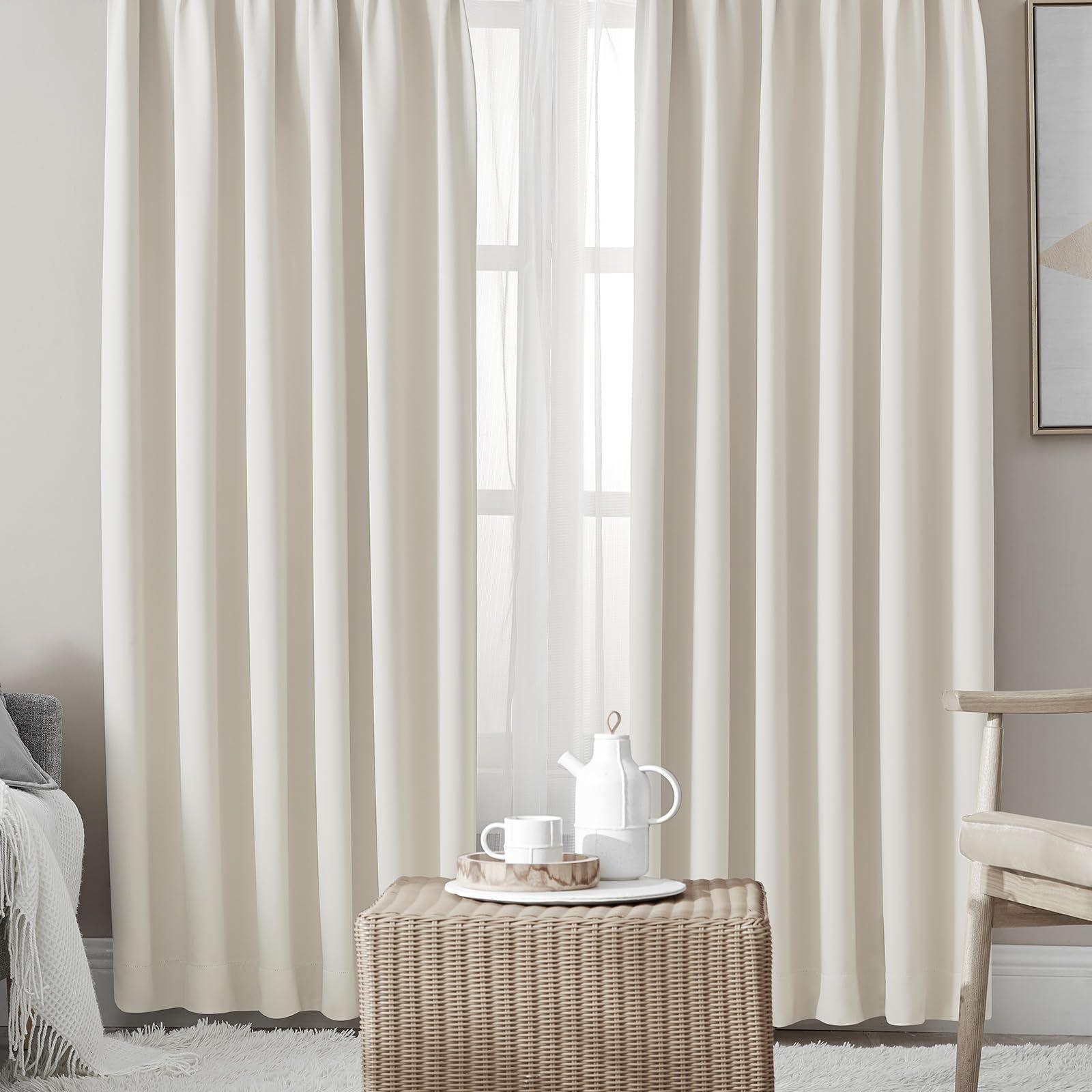 新着商品 UVカット 断熱 防寒 幅100cm丈200cm 防音 大きめ 省エネ 厚手 ベージュ 無地 4枚組 おしゃれ 1級遮光 カーテンセット 洗える カーテン リビング用 Hansleep ドレープカーテン2枚 レースカーテン2枚