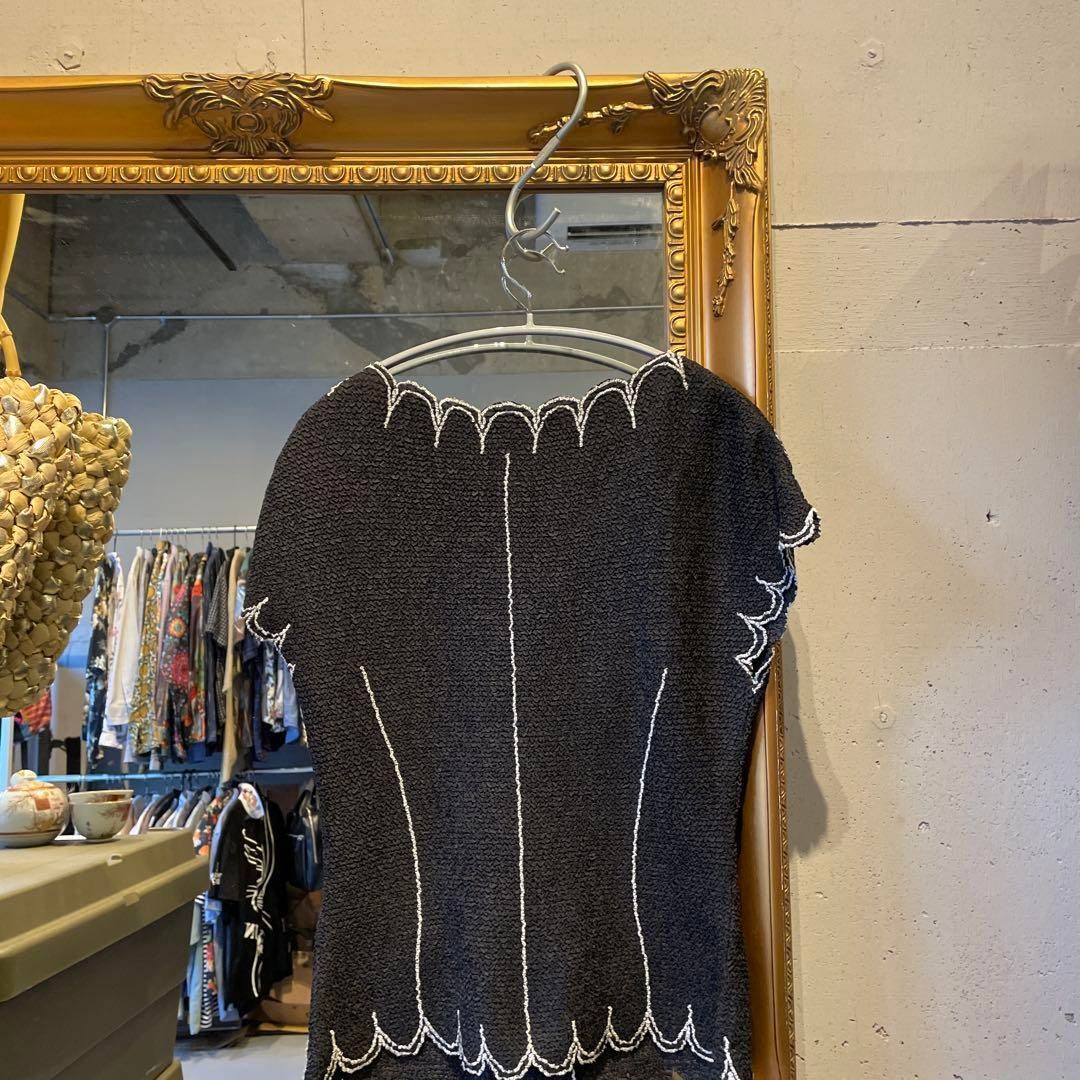 NOKO OHNO フラワー 花柄 刺繡 半袖 しわ シワ加工 ポップコーン