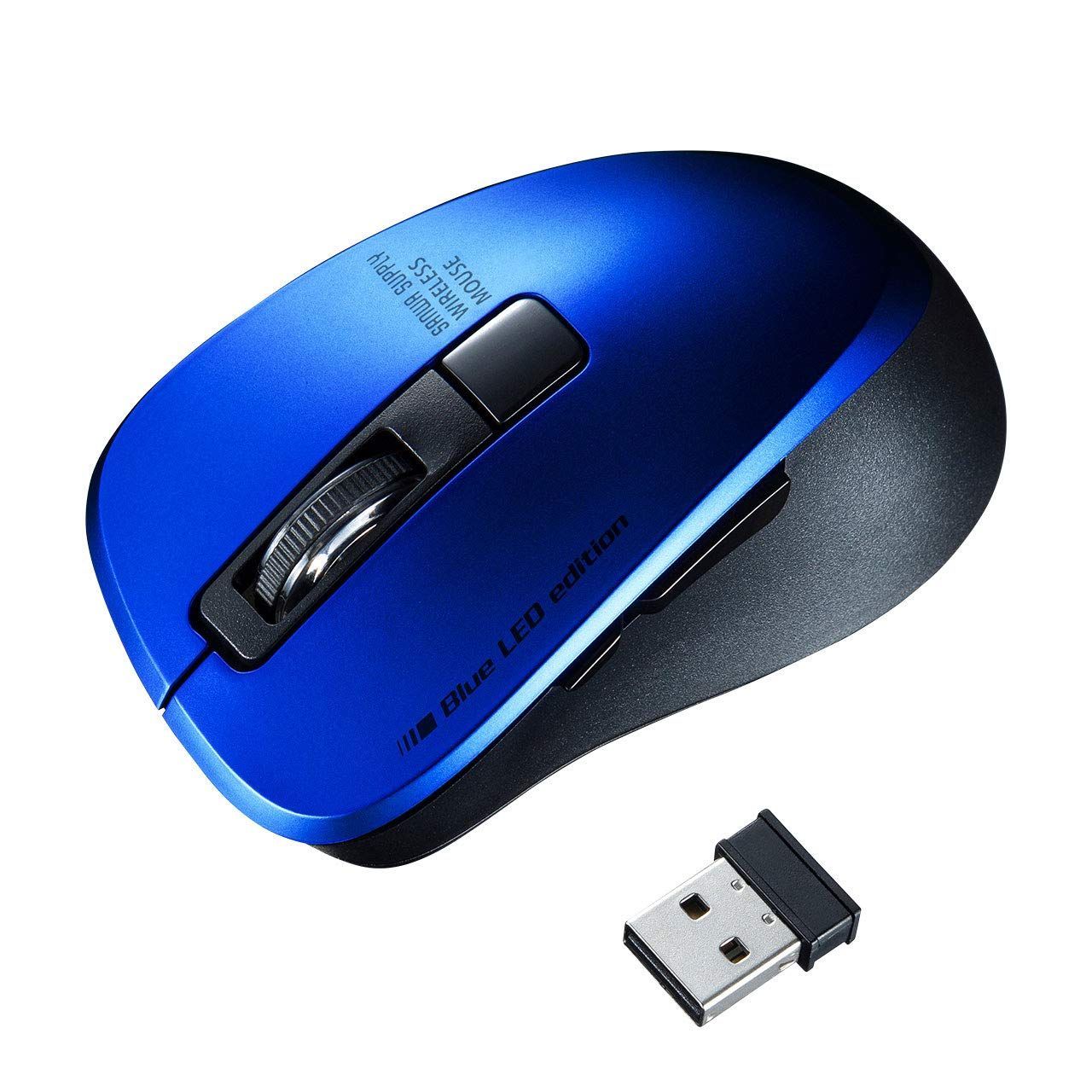 ブルーLED 静音 5ボタン A) 1600dpi(2段階切替) 2.4GHz(USB 小型 ワイヤレスマウス ブルー サンワサプライ MA-WBL153BL