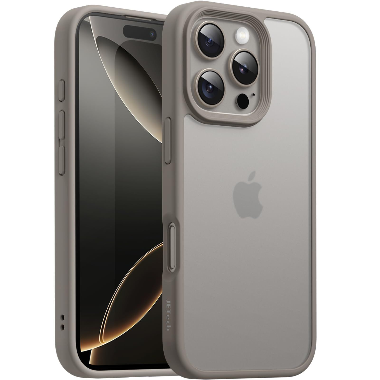 在庫 JETech iPhone 16 Pro Max 6.9インチ用 マットケース 耐衝撃性ミリタリーグレードの落下保護 つや消しの半透明背面 スマホカバー 指紋防止 ナチュラルチタニウム