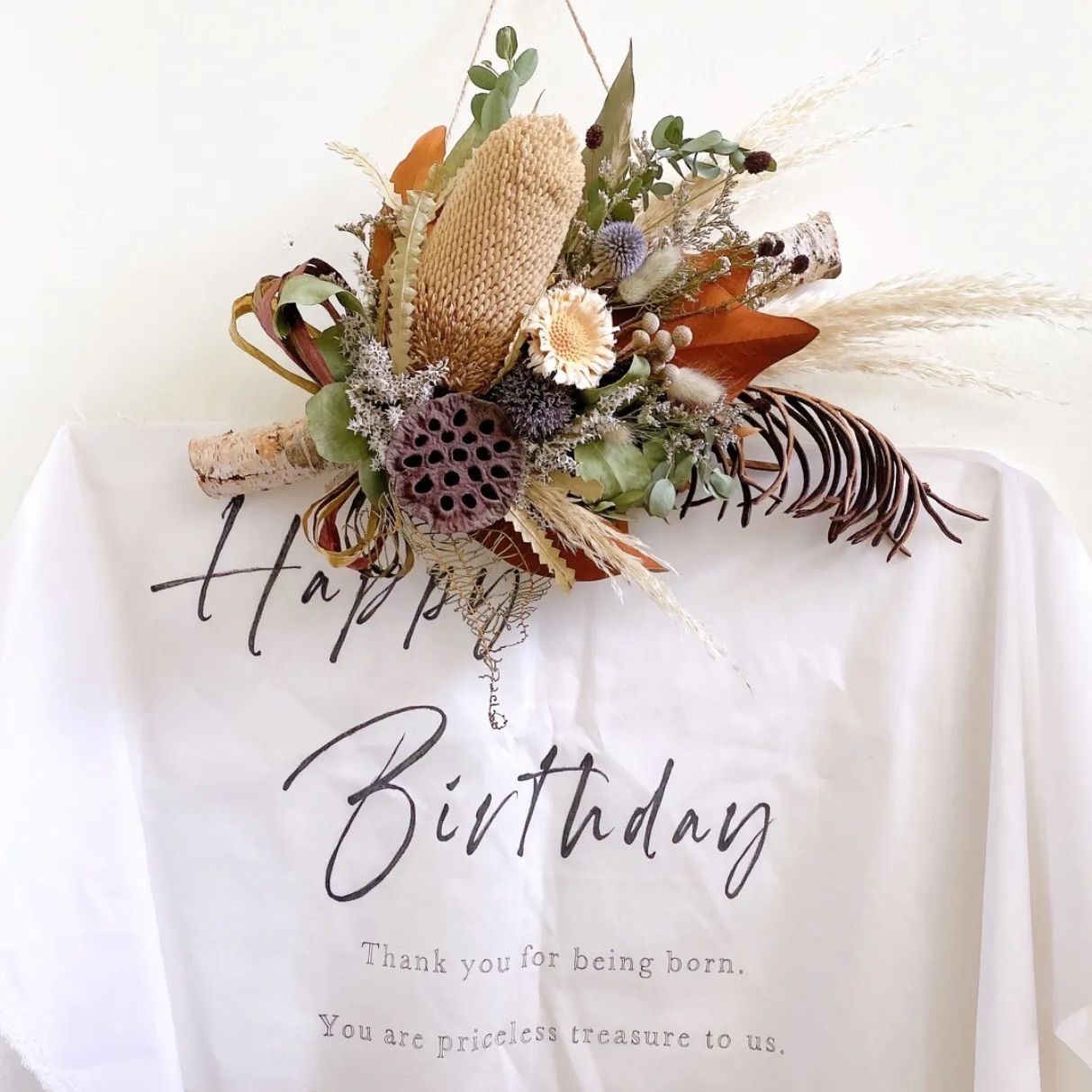 ネイティブフラワー 白樺スワッグ 横長スワッグ アレンジメント  