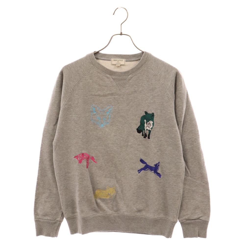 MAISON KITSUNE (メゾンキツネ) フロントロゴ刺繍 クルーネックスウェット トレーナー グレー KMM-7402-A