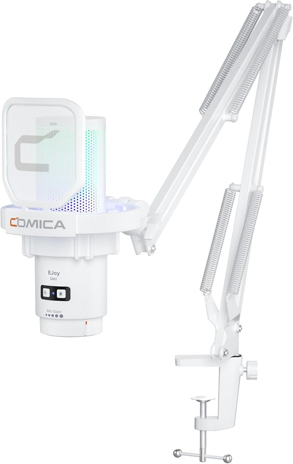 Comica USBコンデンサーマイク ゲーミングマイク ブームアーム付き マイクセット 単一指向性 RGBライティング ノイズ軽減 ワンタッチミュート web配信 Windows|Mac|PS4|PS5|iphone|iPad対応 EJoy Uni