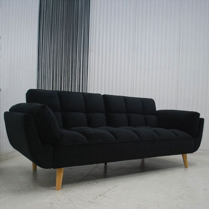 アウトレット 現品限り 一部送料無料 大 展示品 ボリューム感満点 ワイドソファーベッド ベロア調 ファブリック 布製 黒 241207-ソファベッドbk