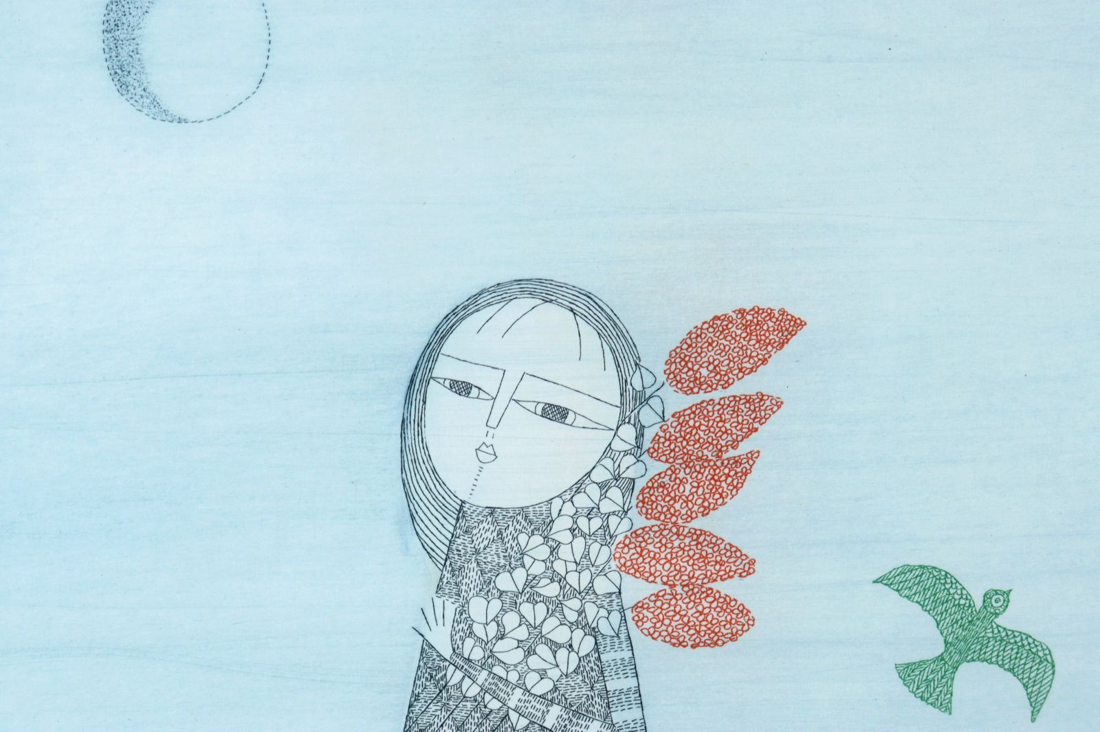 南桂子 赤い花を持つ少女と線の鳥 銅版画 E.A. 直筆サイン タトウ箱 唐物 骨董 古美術 楾 P121-QO WWW_IMPECCABLEHEALTHCARESERVICES_COM