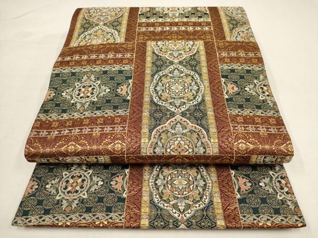 平和屋着物○お召 花唐草文 通し胴裏 青磁鼠色 正絹 逸品 AAAW5356br