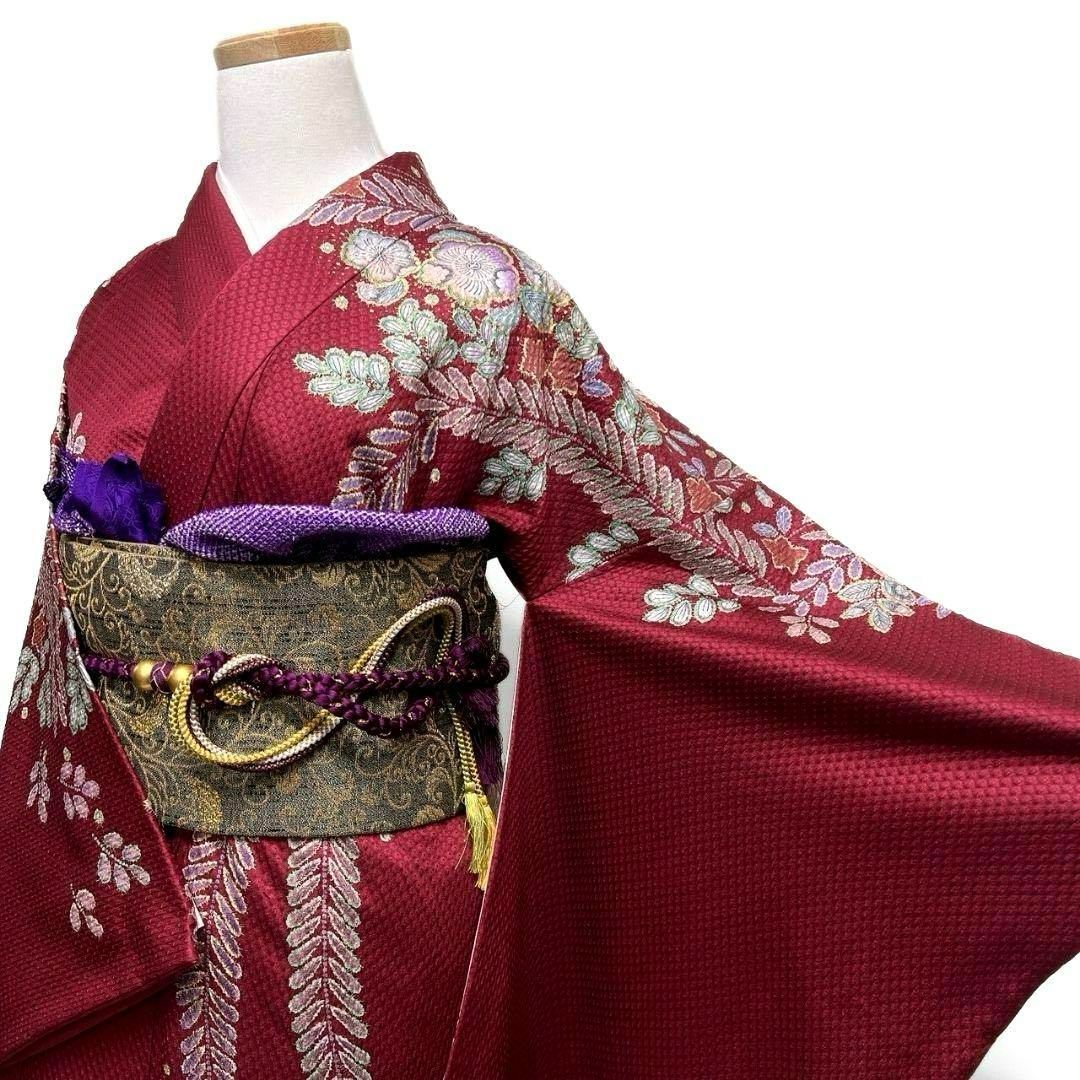 総絞り 辻ヶ花 藤の花 楓 振袖 襦袢セット 着物 成人式 024a p
