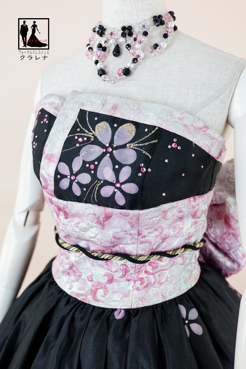 フォーマル衣装 少々 難あり Aya na ture カラードレス 9号 CLC5176 クラレナ 黒 ピンクの花々 ネックレス付き ドレス 洋装 品 リサイクル cd9 cd7 WWW_MORNINGWALKER_COM