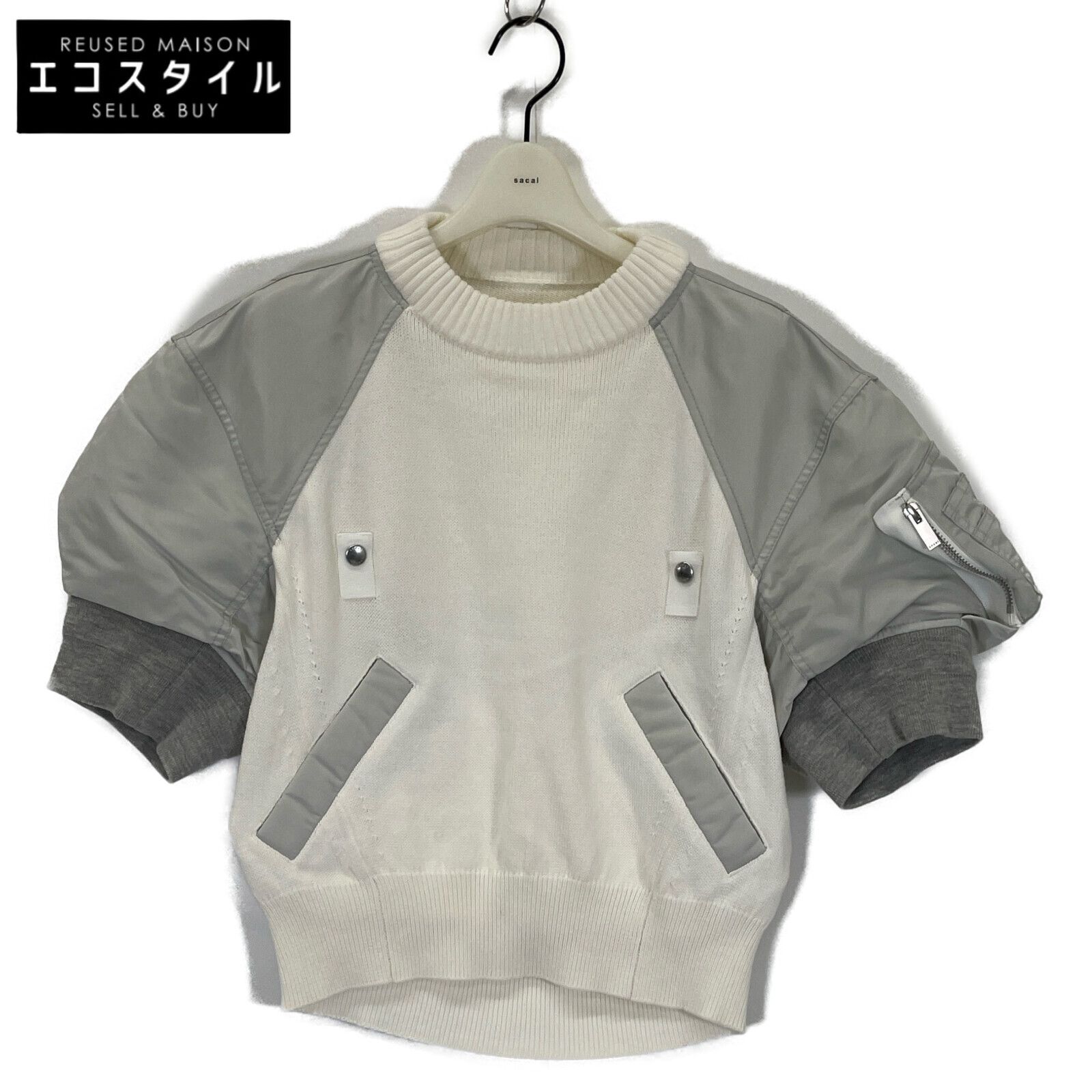 sacai サカイ 23-06481 ﾎﾜｲﾄ ｼｮｰﾄｽﾘｰﾌﾞ Nylon Twill Knit Pullover 2