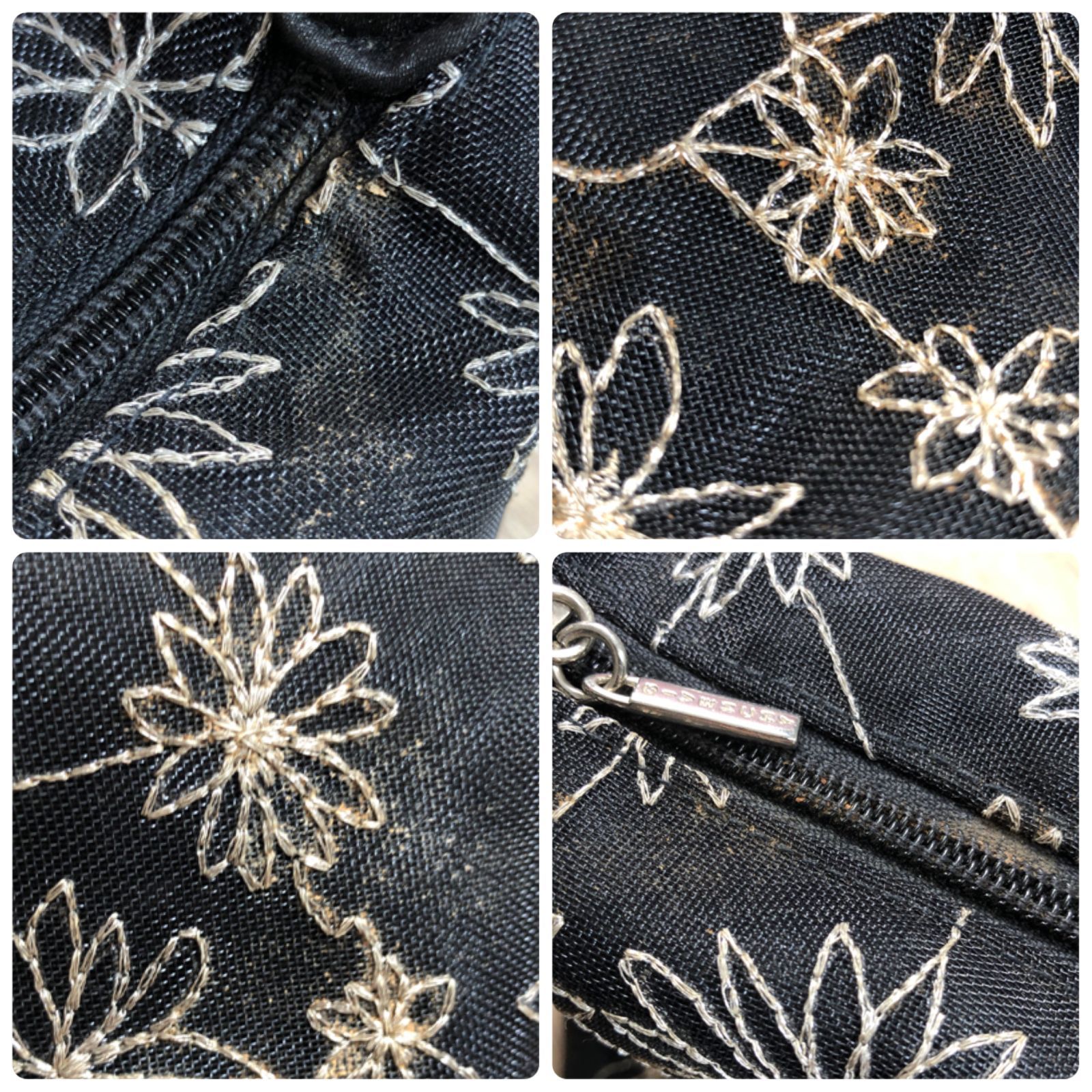 GIVENCHY ジバンシィ ポーチ 黒 ブラック 花柄 刺繍 シルバー金具