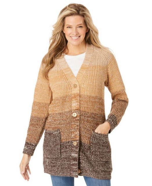 送料無料 ウーマン ウィズイン レディース ニット セーター アウター Women s Within Ombre Shaker Cardigan Khaki ombre