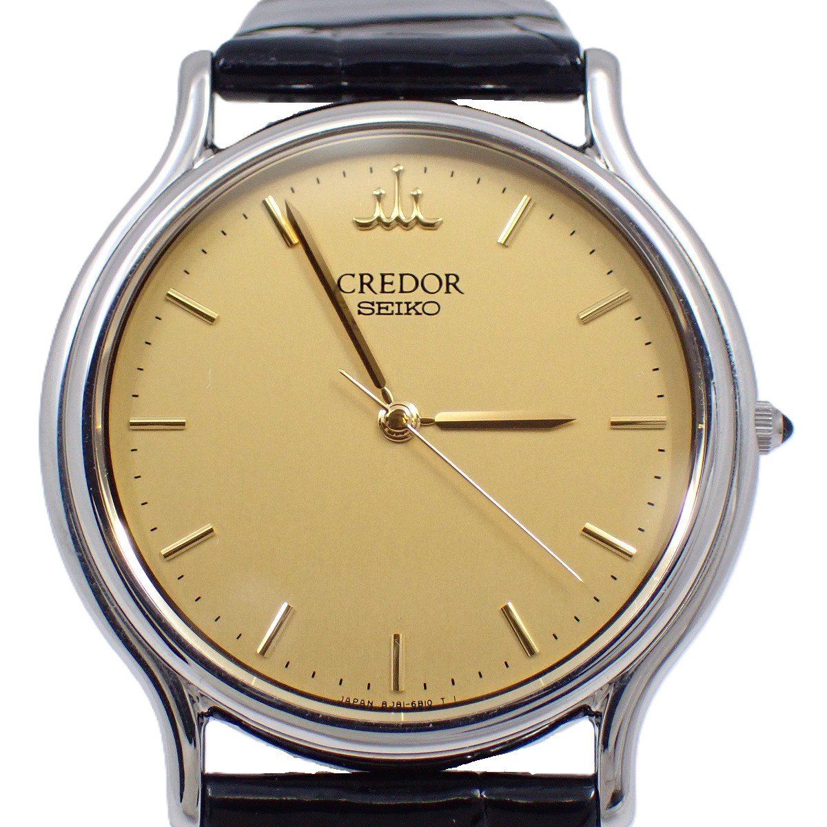 裏蓋刻印 SEIKO セイコー クレドール シグノ 薄型 クォーツ メンズ 腕時計 ゴールド文字盤 GCAR051 | 8J81-6A30 いおき質店