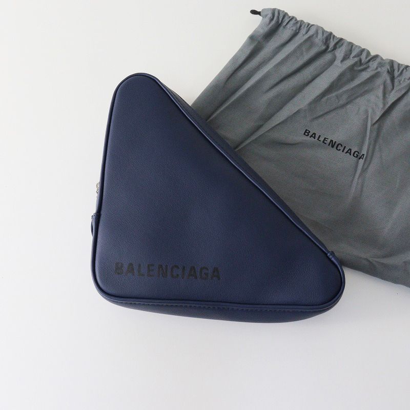 美品 バレンシアガ クラッチバッグ トライアングル ロゴ レザー