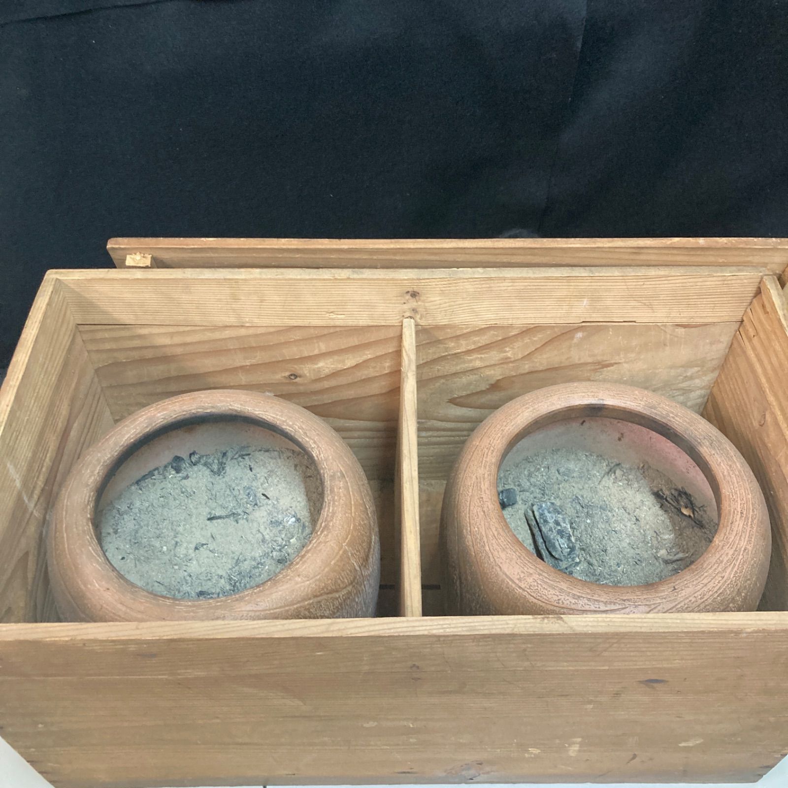 火鉢 2つセット 木箱付き アンティーク 木目調 陶器 高さ約19cm