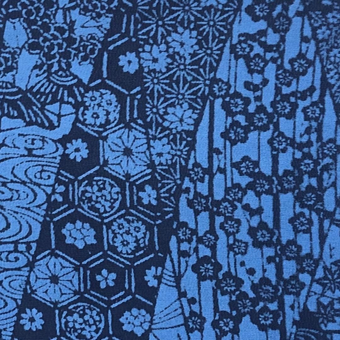 小紋 徳島県伝統技法工芸士 香川京美 藍染 型染 花模様 しつけ糸 K