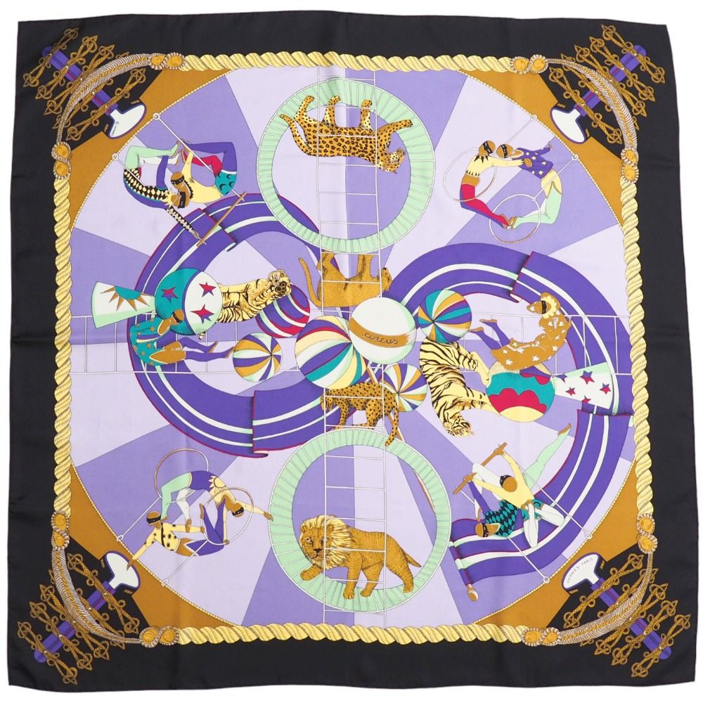 □美品□HERMES エルメス circus サーカス カレ90 スカーフ シルク