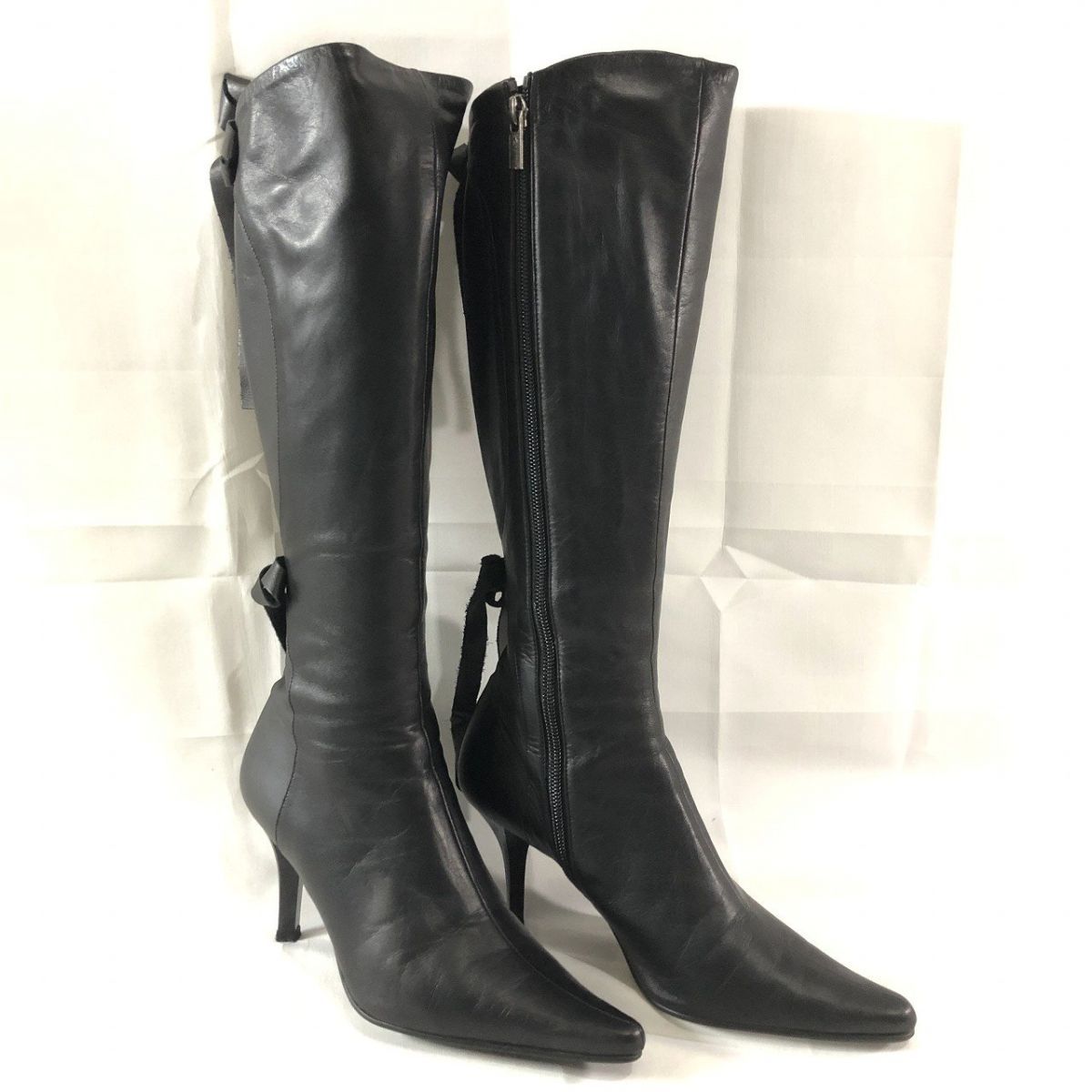 DIANA ダイアナ 本革 サイドジップ ロングブーツ 22cm 黒 美品