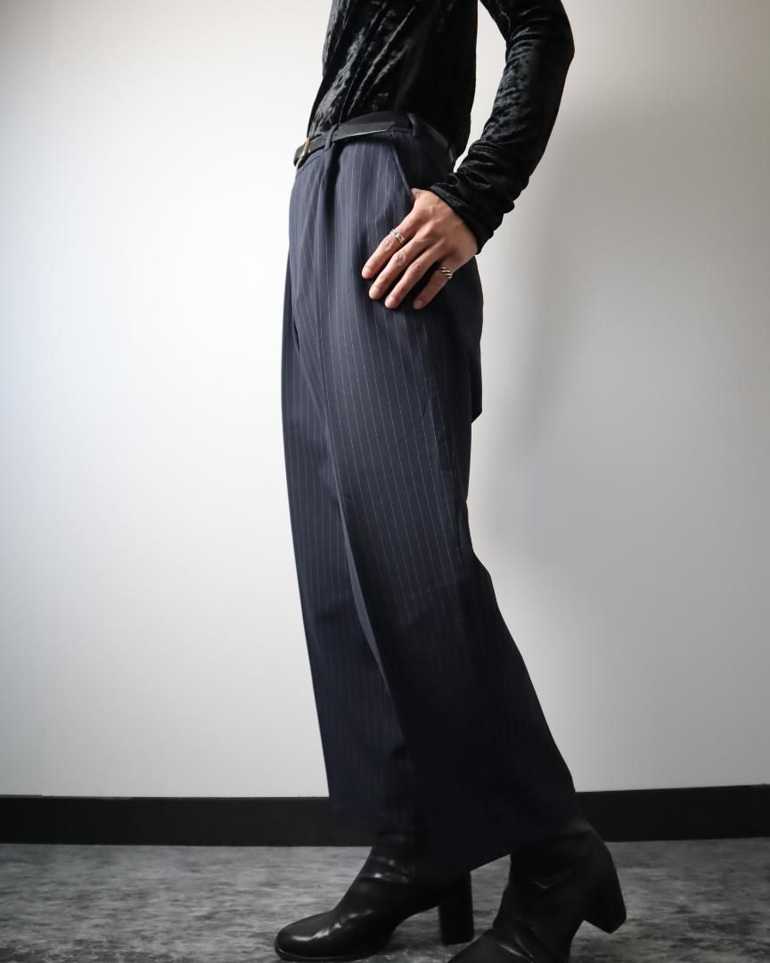 2piece set up tailored jacket×slacks pin stripe navy 90s vintage 2