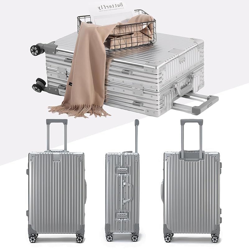 SupTrip スーツケース 機内持ち込み アルミフレームタイプ キャリーケース キャリーバッグ 大型 耐衝撃 TSAロック 超軽量 大容量 静音 ダブルキャスター 360度回転 おしゃれ 旅行 出張 修学 シルバー Mサイズ 50L 1