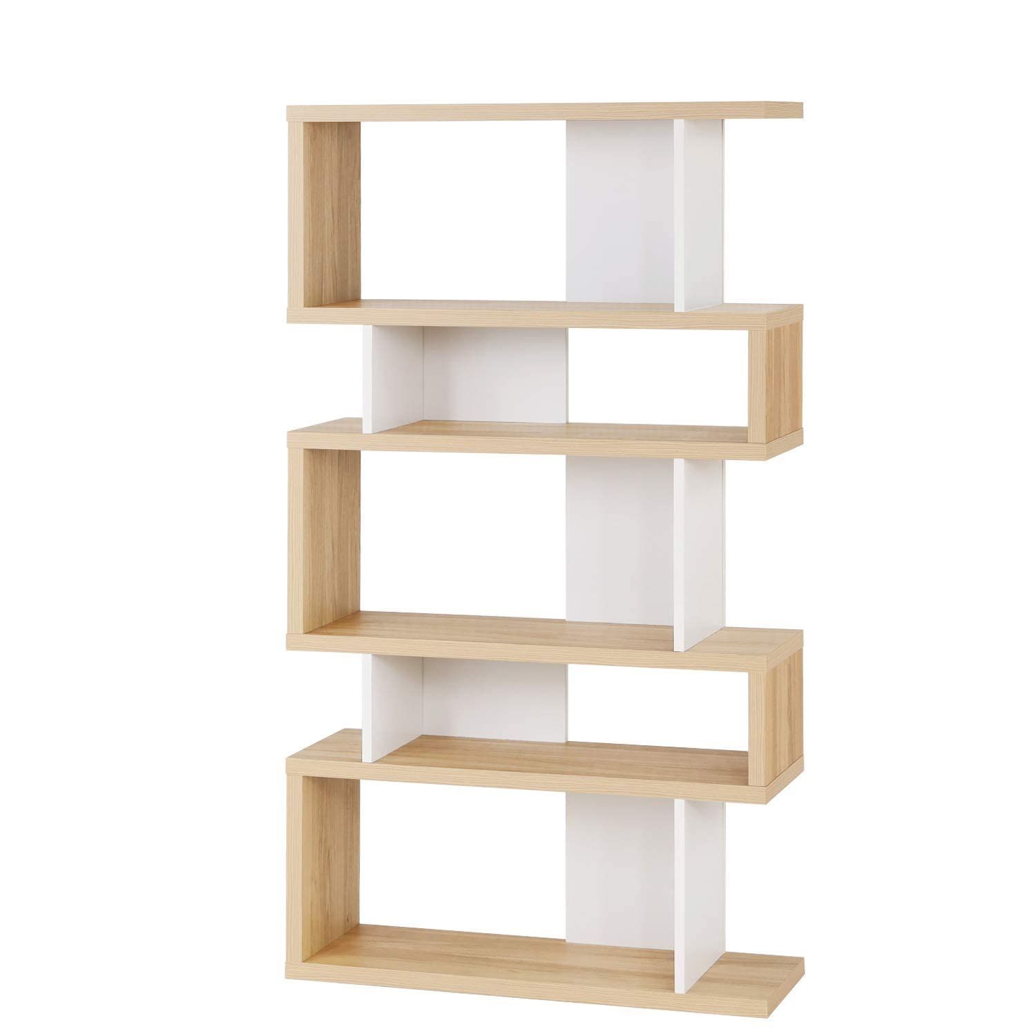 白井産業 おしゃれさを際立たせるS字型のデザイン 厚みのある棚板が重厚な飾り棚 パーテーション 本棚 ナチュラルブラウン 幅87.9 高さ159.6 奥行29.4 cm SEP- セパルテック