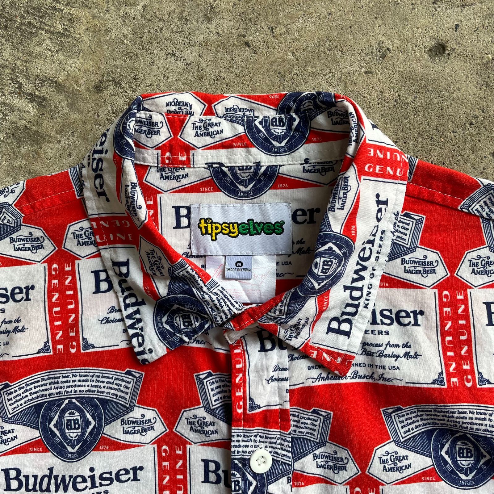 古着 Budweiser バドワイザー柄 総柄シャツ プリントシャツ