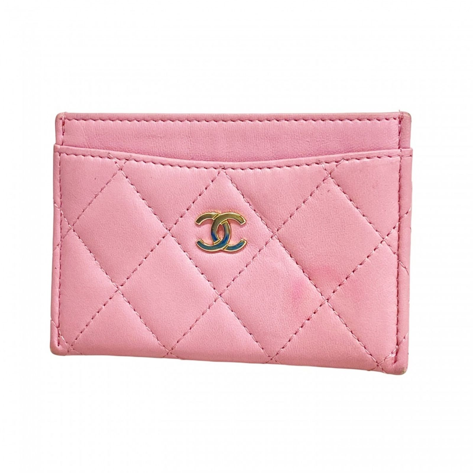 シャネル Chanel シャネル 名刺入れ カードケース マトラッセ ラムスキン ピンク シャンパンレディース