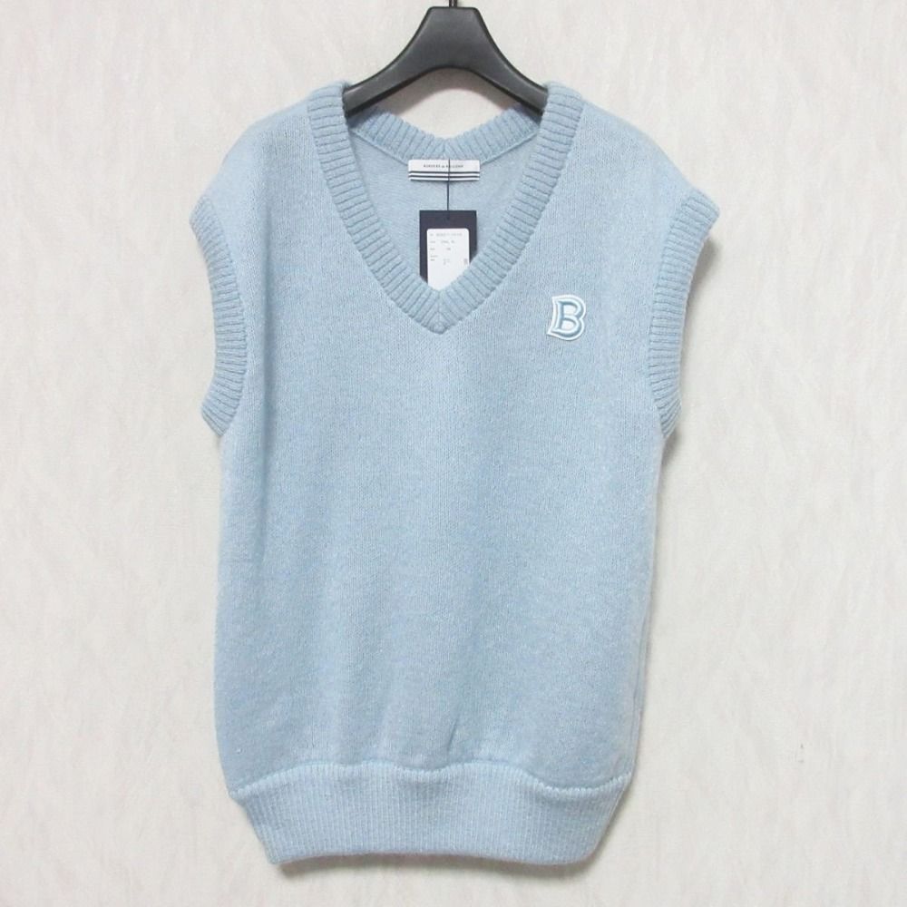 22SS BORDERS at BALCONY ボーダーズアットバルコニー SPRING MOHAIR VEST モヘアニットベスト 38 ライトブルー レディース 古着