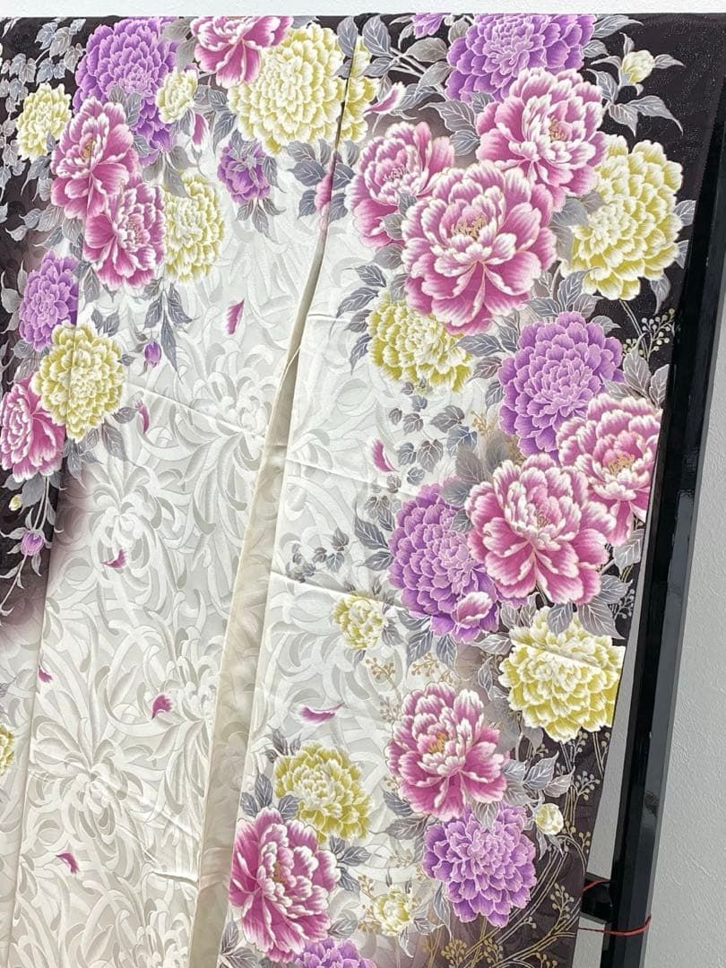 振袖 MERCURYDUOR 仮絵羽 京友禅 牡丹 正絹 未仕立て品 八掛付き