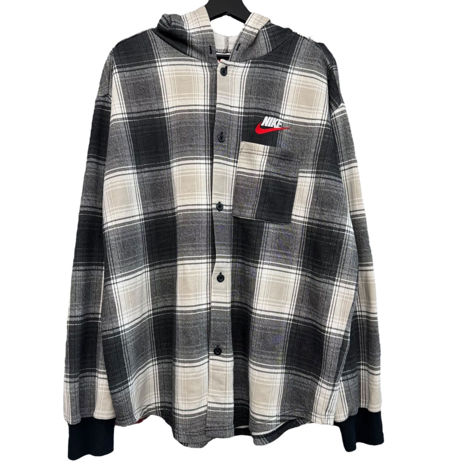 Nike Supreme チェック柄 注文 フード付きシャツ Lサイズ Nike Supreme