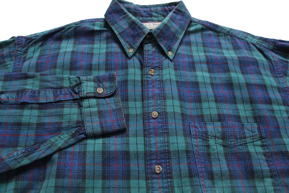 90s USA製 L.L.Bean タータンチェック 片ポケ ボタンダウン