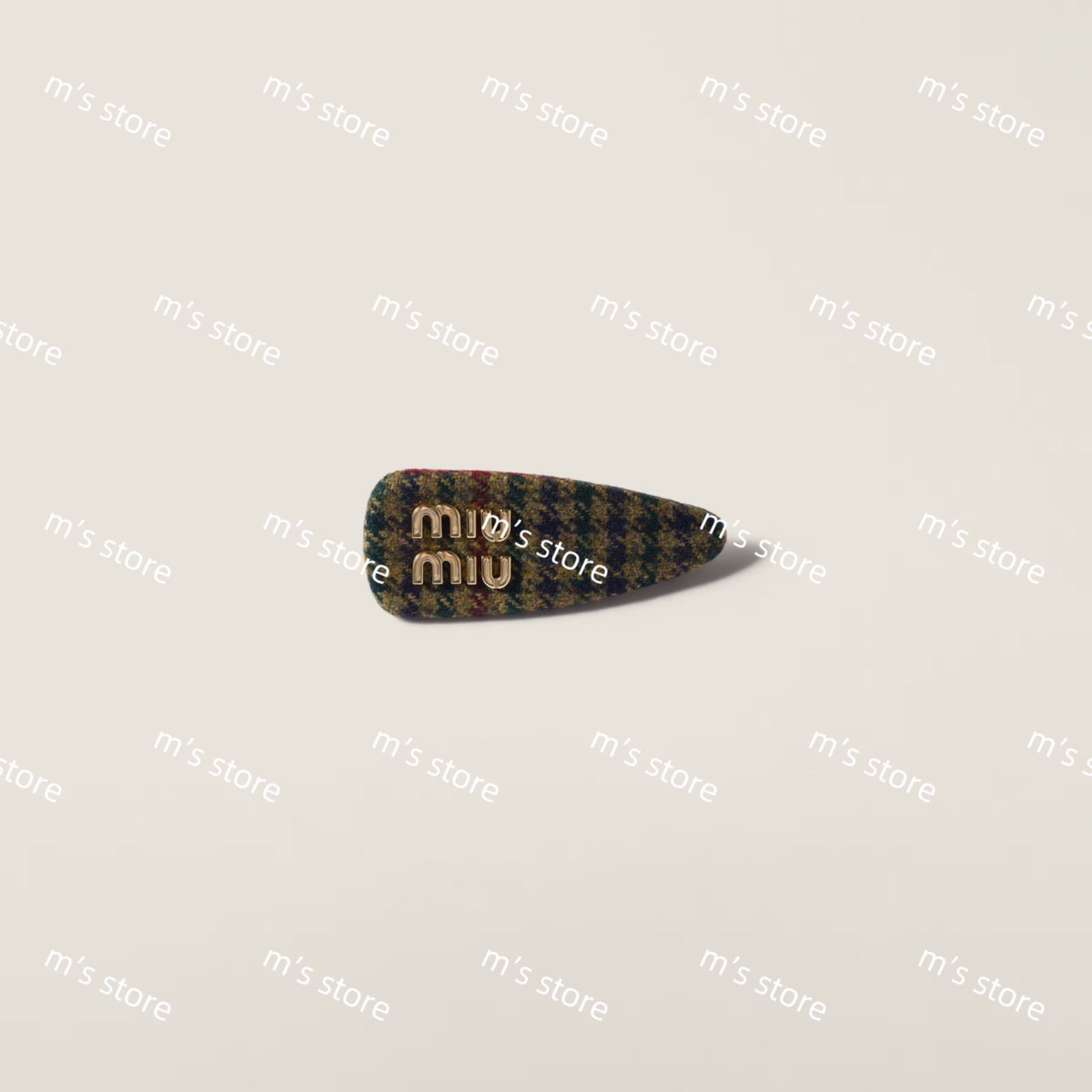 miumiu ミュウミュウ 千鳥格子 ヘアクリップ カーキ