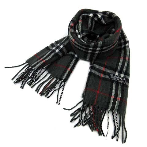 バーバリーズ Burberrys ラムウール ノバチェック フリンジ マフラー グレー イングランド製 AA