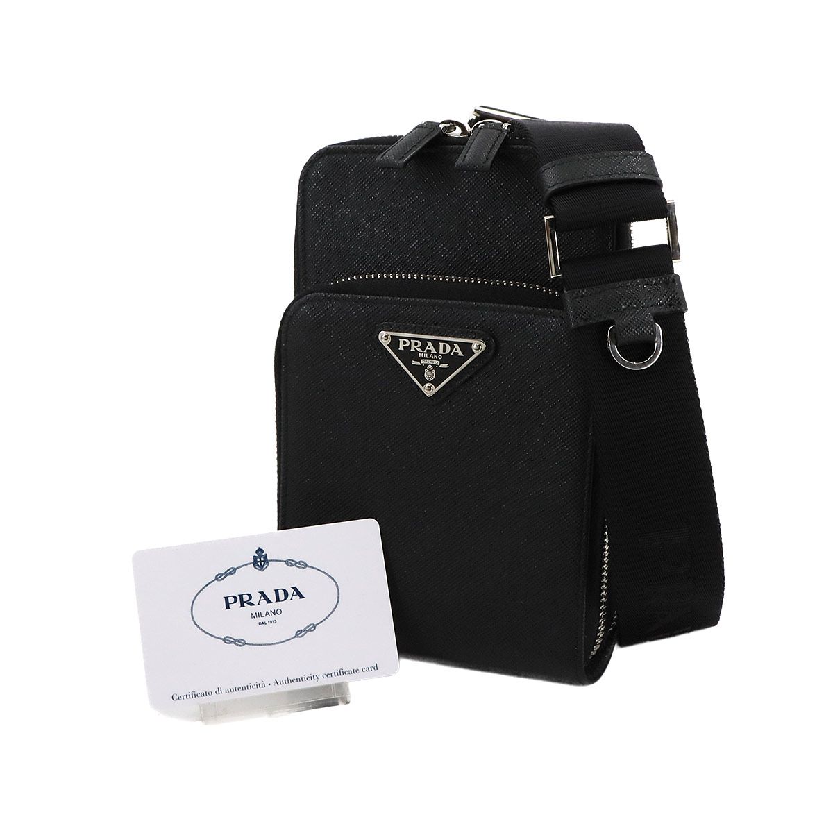 プラダ PRADA スマートフォン ケース ショルダー バッグ サフィアーノレザー ネロ 2ZH126 シルバー 金具 90294278