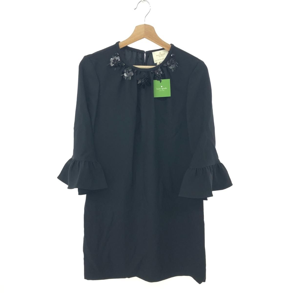 Kate spade ケイトスペード ビジュー付ワンピース サイズ 2 長袖 フラワー オケージョン フリルスリーブ ブラック レディース 240001162913