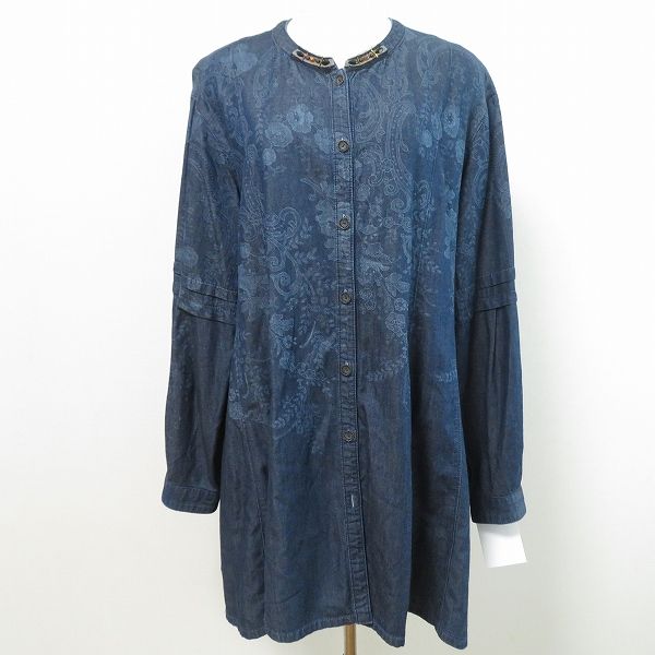 anc インポートロッサ import Rossa チュニック シャツ ブラウス 44 紺 デニム 花柄 ノー ビーズ 大きいサイズ レディース 968272
