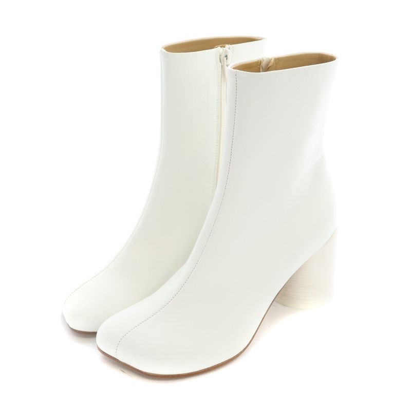 エムエムシックス メゾンマルジェラ MM6 Maison Margiela アナトミック アンクルブーツ ショートブーツ スクエアトゥ レザー  37.5 23.5cm 白 ホワイト S66WU0074 /YB - メルカリ