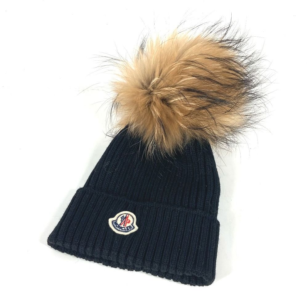 MONCLER ブラックニット帽 ポンポン付き MONCLER ブラック ニット帽 ポンポン付き MONCLER ブラックニット帽