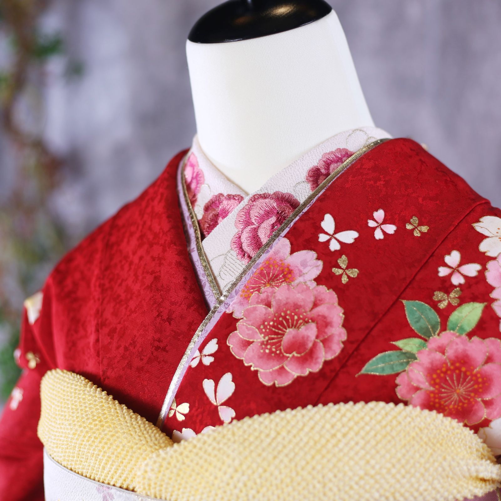 振袖フルセット 振袖セット 振袖 S～Mサイズ 中古 赤×新古典 美品 成人