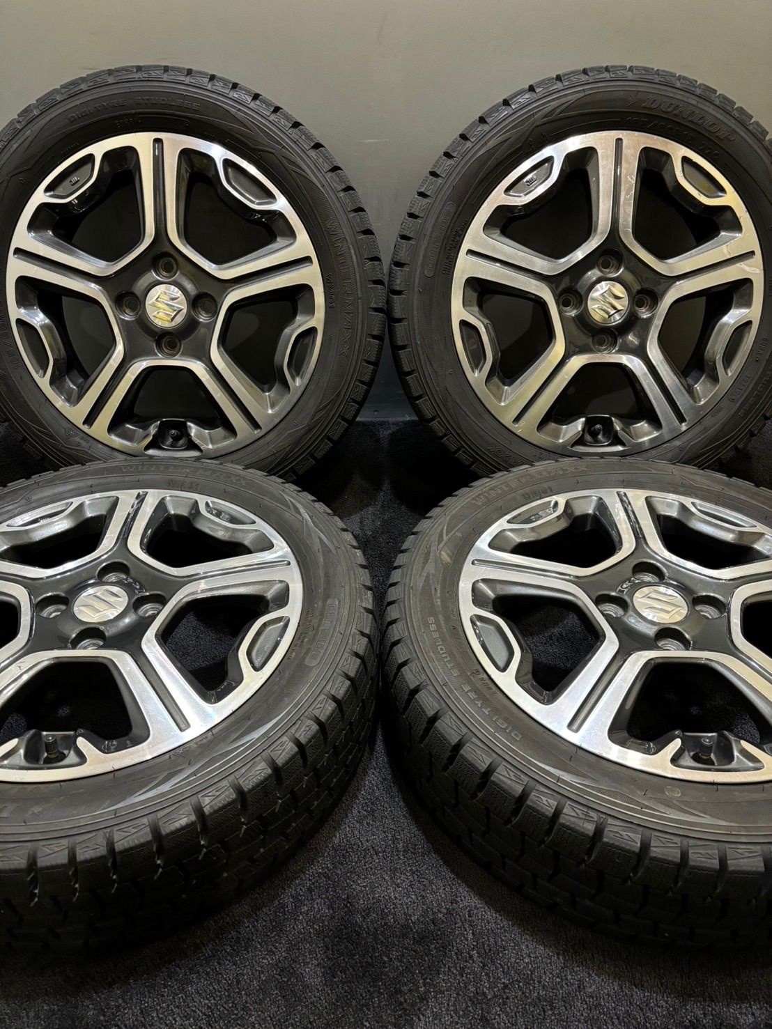 165/60R15 DUNLOP/WINTER MAXX WM01 17年製 スズキ ハスラー 純正 15インチ 4.5J +45 100 4H スタッドレス 4本 フレア (南1-H438)