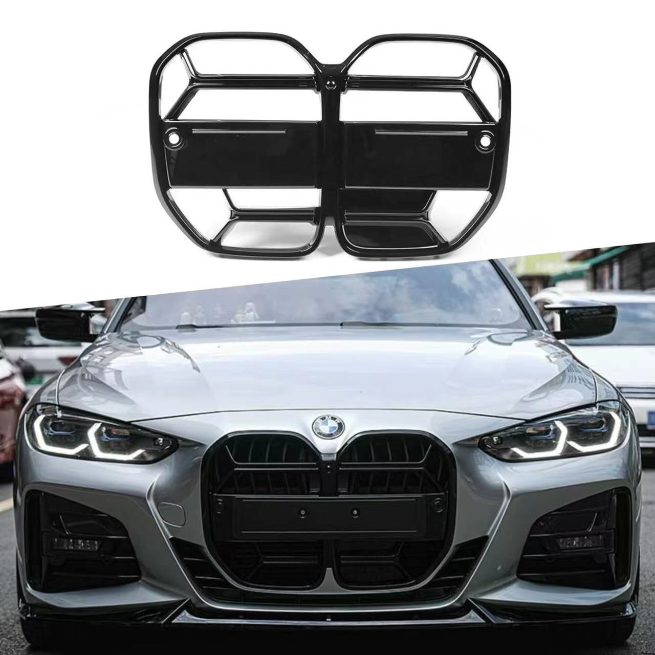 フロントグリル 男女兼用 スポーツ外装 BMW 4シリーズ G22 2021-2025 CS風 中網 亮黒 カーボン調 ABS製