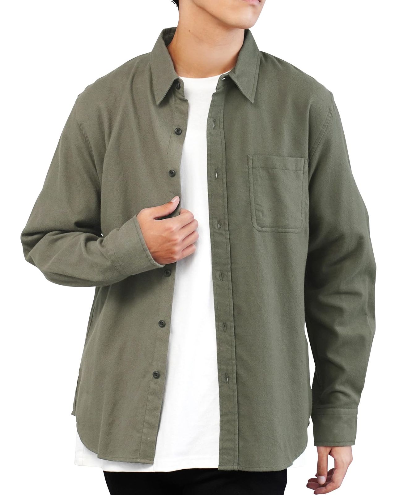 【在庫処分】大人 無地 洗える 家庭洗濯 青 白 黒 シンプル シンプル 冬服 秋服 春服 キレイ目 カジュアル コットン 100% 綿 胸ポケット 柔らか 起毛 羽織り フランネル 長袖 ネル無地レギュラ