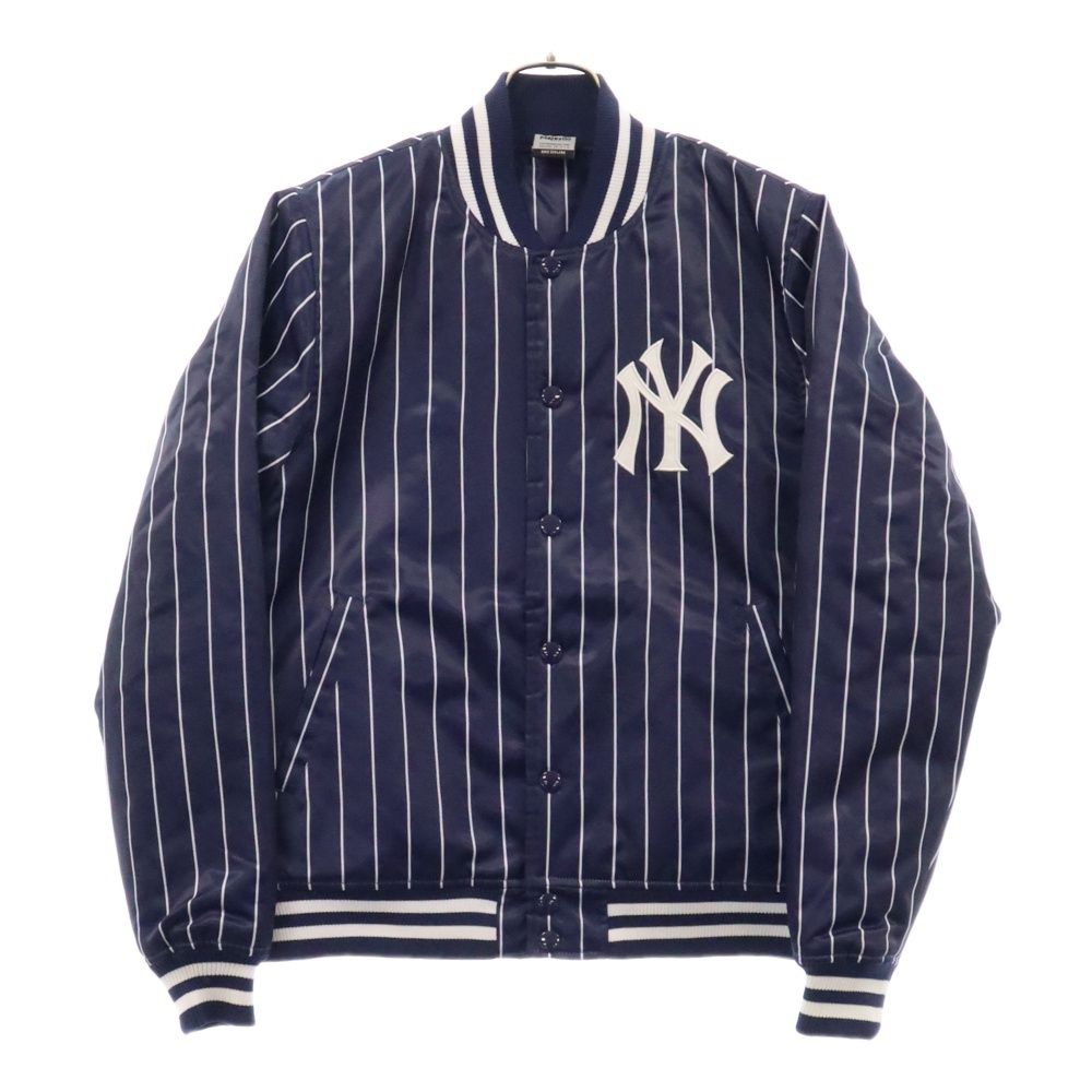 Majestic (マジェスティック) NEW YORK ロゴ刺繍 ストライプ柄 ナイロン スタジャン ベースボールジャケット ネイビー MM23-NYK-0078