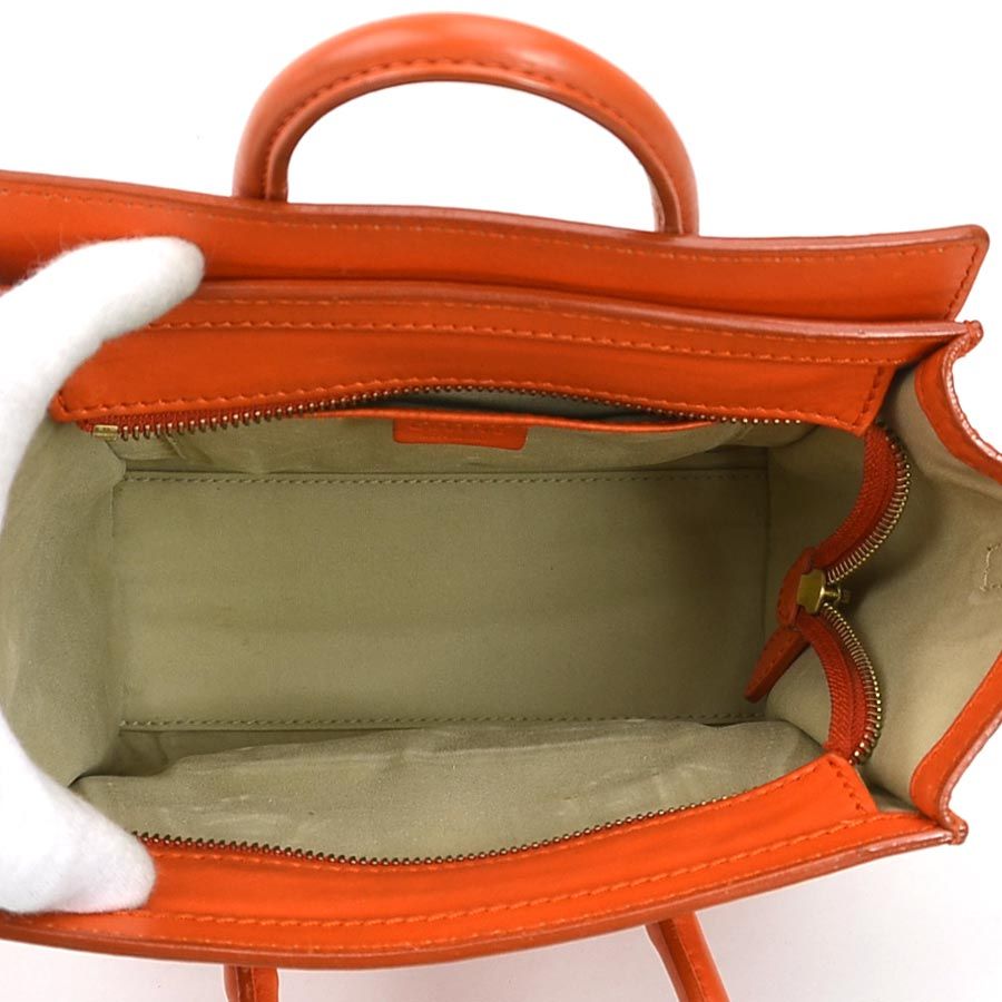 CELINE セリーヌ ラゲージ マイクロショッパー オレンジ レザー バッグ CELINE - セリーヌ トートバッグ ラゲージ ナノショッパー