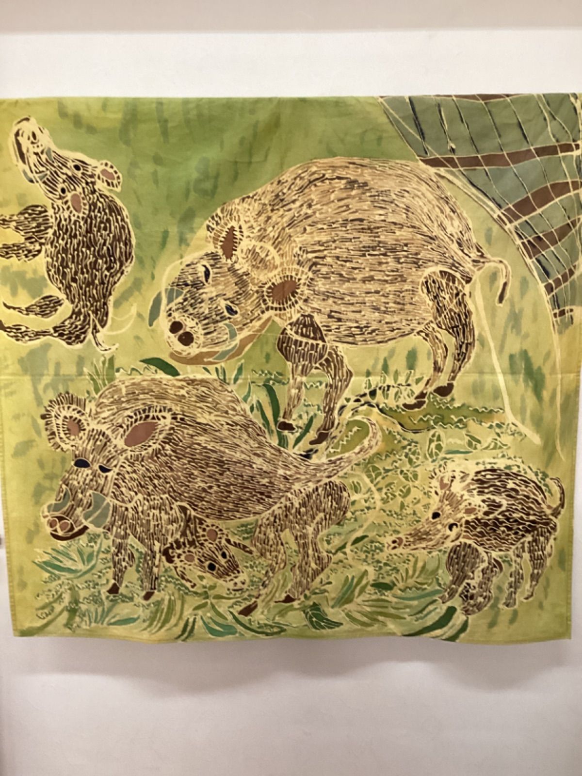 タペストリー 手描き染め 手染め麻タペストリー「鉄線花」[京都