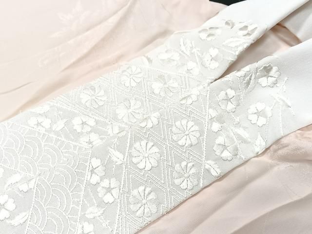 正絹　高級　長襦袢　無双袖仕立　蝶刺繍半襟　籠網目文　✨トールさんも✨ 平和屋着物□長襦袢 無双仕立て 舞花文 半衿刺繍 正絹 逸品