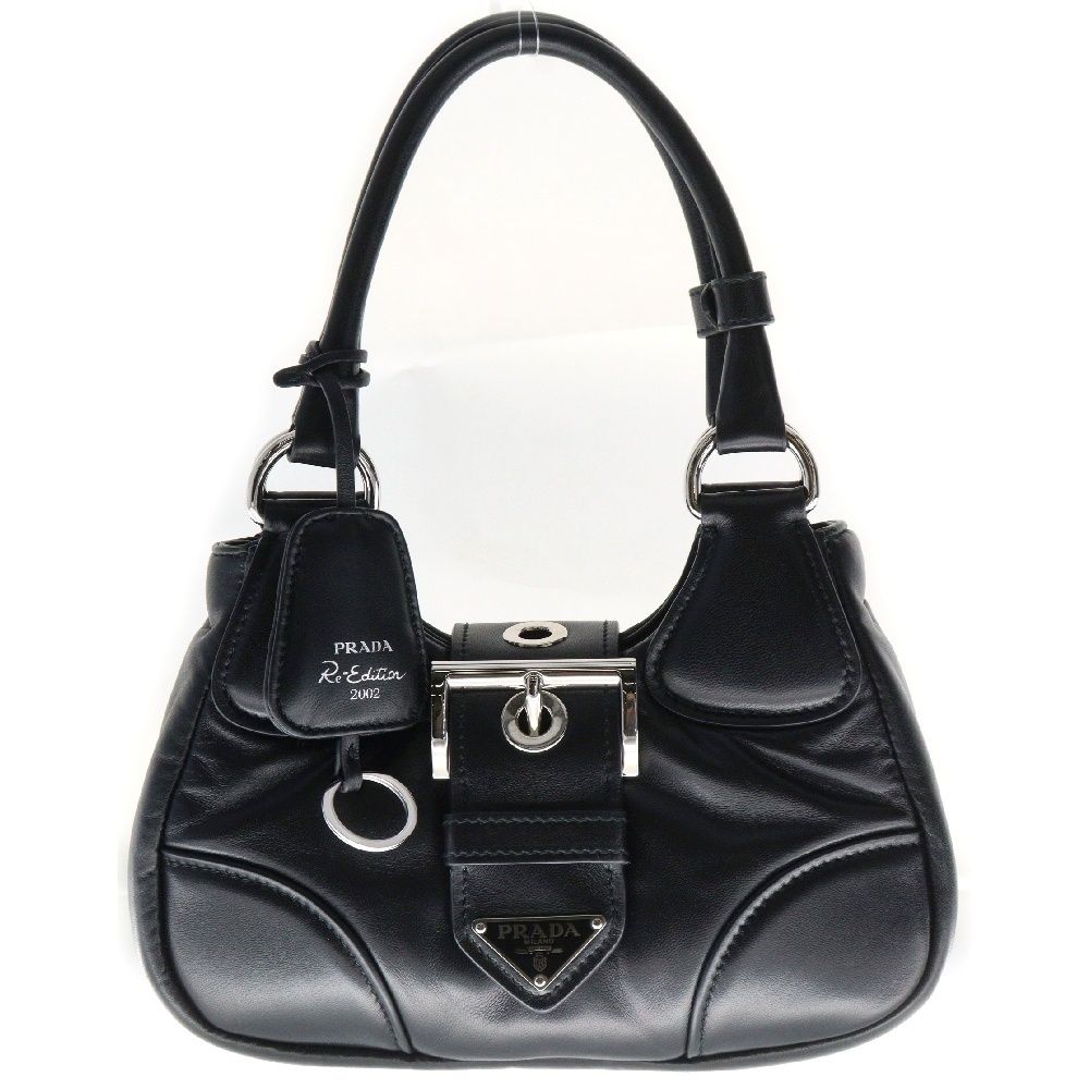 PRADA プラダ ムーン ハンドバッグ ブラック レザー Re-Edition2002 ワンショルダーバッグ トライアングルロゴ 1BA381