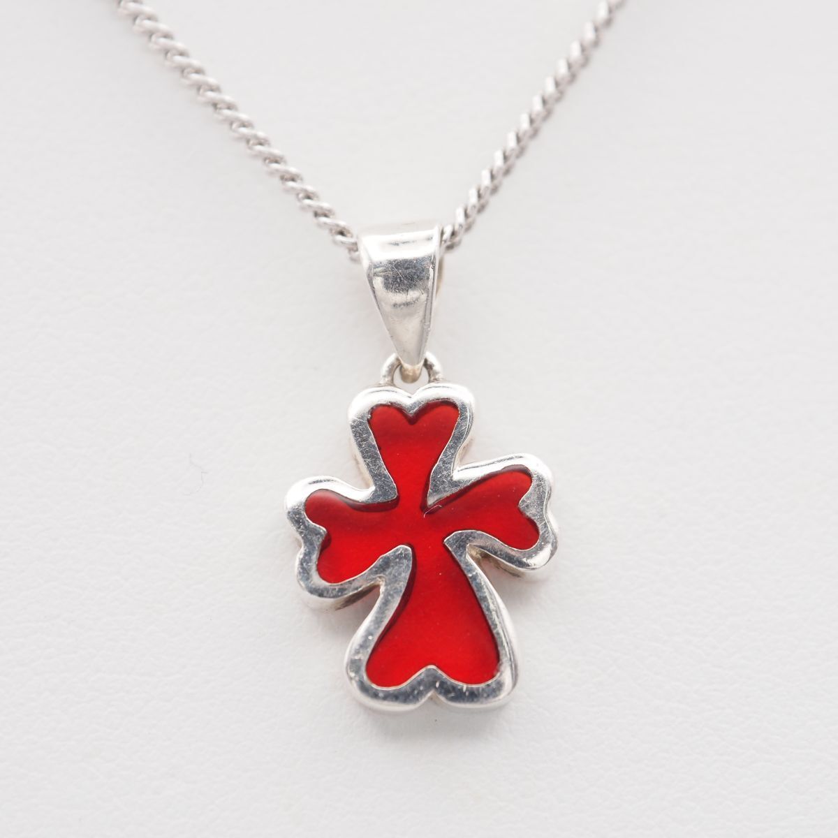 G763 ヴィンテージ 925刻印 ペンダント トップ レッドカラー デザイン